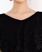 Women's Crepe Solid V-Neck Black Top