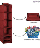 Organizer- 6 Shelves Foldable Hanging Wardrobe Organizers, maroon