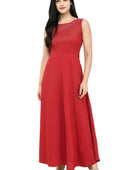 Women's Crepe Embellished Partywear Red Maxi Dress