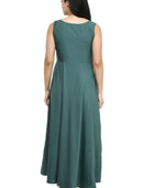 Women's Crepe Embellished Partywear Green Maxi Dress