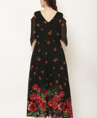 Women's Floral Print V-Neck Georgette Maxi Dress