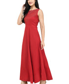 Women's Crepe Embellished Partywear Red Maxi Dress