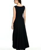 Women's Crepe Embellished Partywear Black Maxi Dress