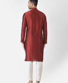 Men's Solid Slit Style Dupion Silk Kurta Pajama Set Red White