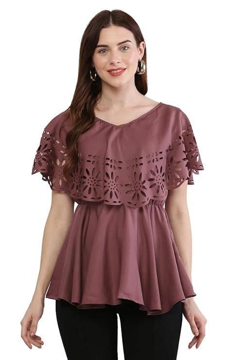 Women's Crepe Solid V-Neck Purple Top