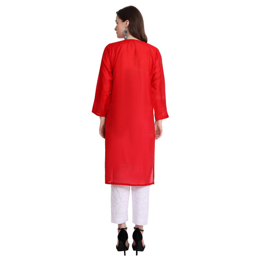 Chikankari Chanderi Silk Straight Kurti