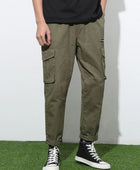 Men's Cotton Solid Multipocket Olive Cargo Pant Slim Fit