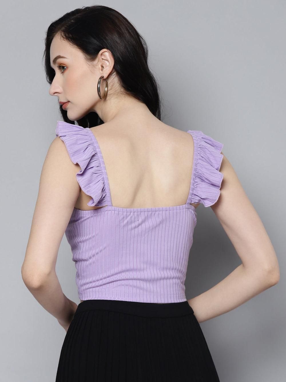 Women's Solid Lavender Rib Sweetheart Neck Crop Top