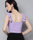 Women's Solid Lavender Rib Sweetheart Neck Crop Top