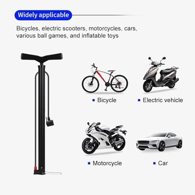 High Presure Cycle Pump, Portable 120 PSI Aluminum Alloy Bicycle Floor Air Pump Suitable Presta and Shrader Valve