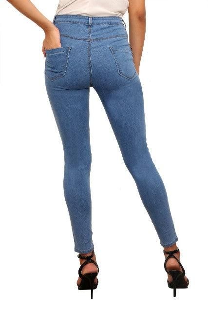 Attire Lab Women's Solid High Waist Skinny Jeans -Blue