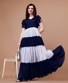 Women's Georgette Colorblock Flared Gown