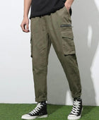 Men's Cotton Solid Multipocket Olive Cargo Pant Slim Fit