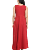 Women's Crepe Embellished Partywear Red Maxi Dress