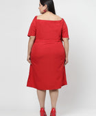 Red Solid Flared Short Dress for Women