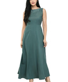 Women's Crepe Embellished Partywear Green Maxi Dress