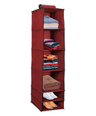 Organizer- 6 Shelves Foldable Hanging Wardrobe Organizers, maroon