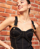 Women's Solid Black Denim Premium Cropped Bustier Top