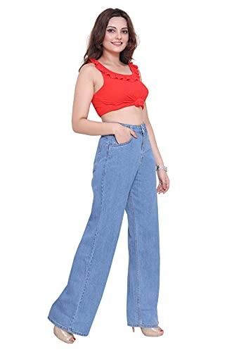 Attire Lab Women's Solid High Waist Wideleg Light Blue Jeans