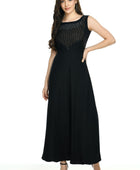 Women's Crepe Embellished Partywear Black Maxi Dress