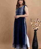 Rayon Printed Long Kurti Navy Blue