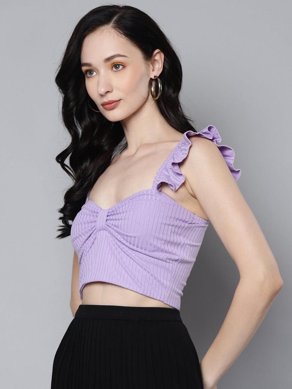 Women's Solid Lavender Rib Sweetheart Neck Crop Top