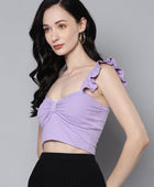 Women's Solid Lavender Rib Sweetheart Neck Crop Top