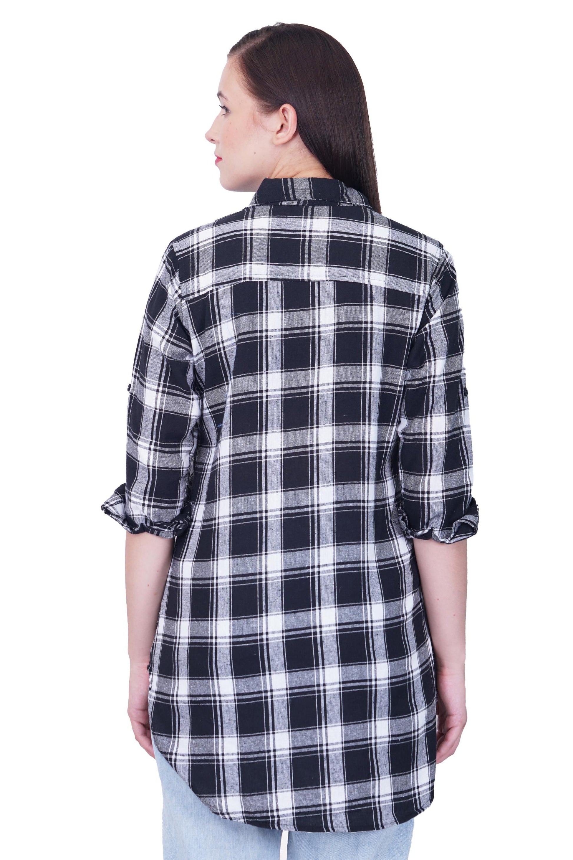 Checks Long Black Women Tunic Top