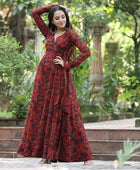 Women's Georgette Floral Print Flared Gown