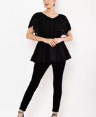 Women's Crepe Solid V-Neck Black Top