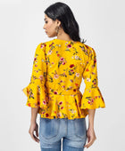 Women's Crepe Floral Print Mustard Top