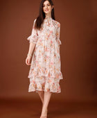 Women's Georgette Floral Print Flared Midi Dress