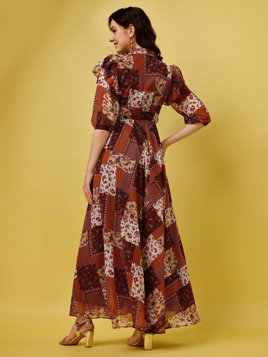 Women's Georgette Printed Flared Maxi Dress