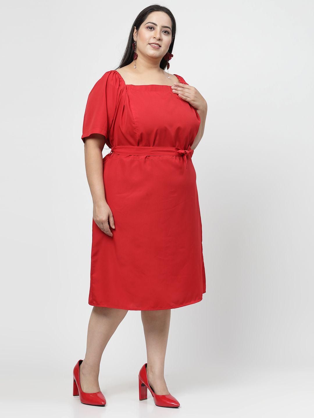 Red Solid Flared Short Dress for Women