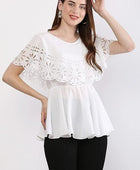 Women's Crepe Solid V-Neck White Top