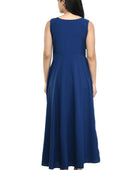 Women's Crepe Embellished Partywear Navy Blue Maxi Dress