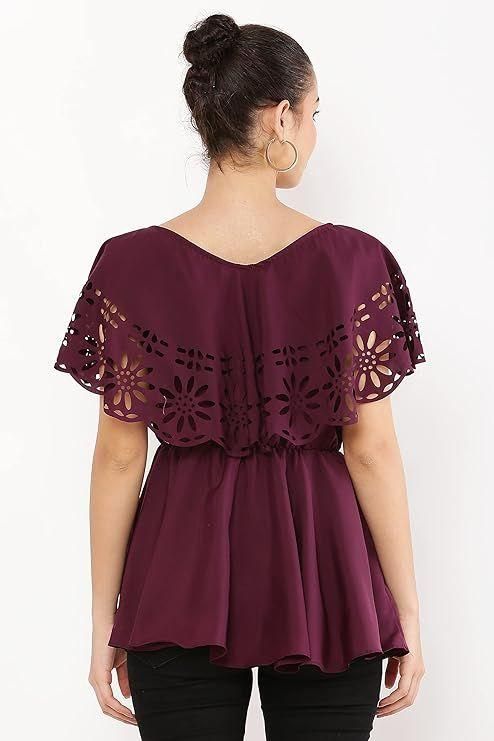 Women's Crepe Solid V-Neck Maroon Top