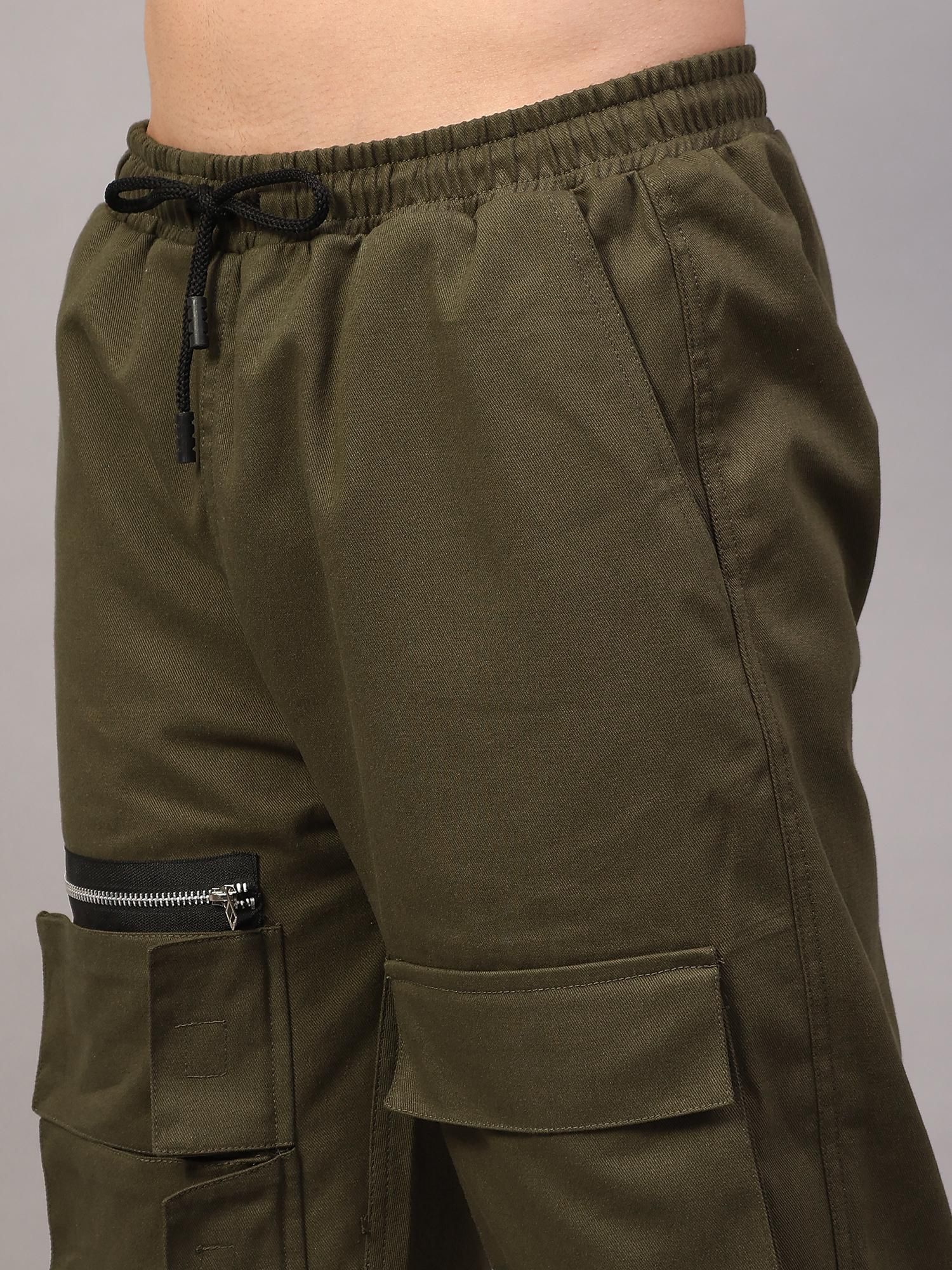 Men's Cotton Blend Solid Multipocket Cargo Jogger