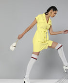 Women's Solid Yellow Blazer Style Short Dress