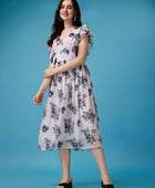 Women's Georgette Floral Print Flared Midi Dress