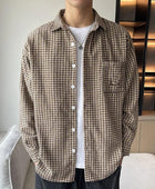 Men chekered casual cream and black shirt