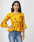 Women's Crepe Floral Print Mustard Top