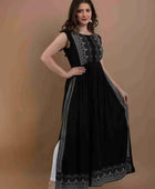 Rayon Printed Long Kurti Black