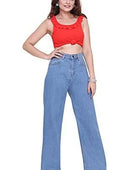 Attire Lab Women's Solid High Waist Wideleg Light Blue Jeans