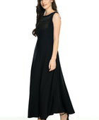 Women's Crepe Embellished Partywear Black Maxi Dress