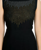 Women's Crepe Embellished Partywear Black Maxi Dress