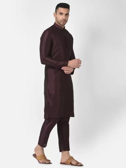 Men's Solid Dupion Silk Kurta Pyjama Set Maroon