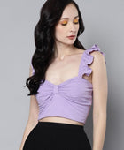 Women's Solid Lavender Rib Sweetheart Neck Crop Top