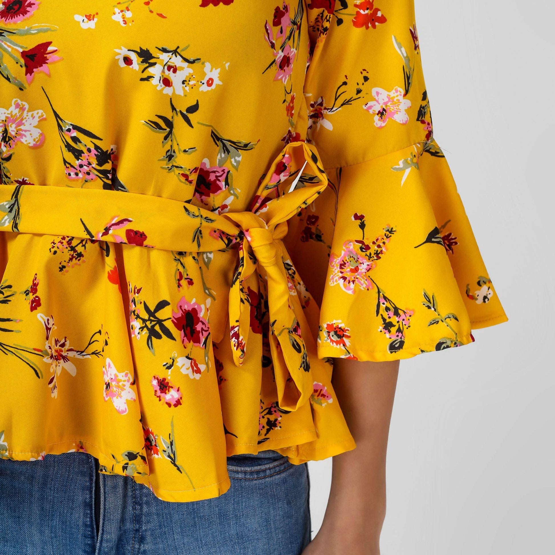 Women's Crepe Floral Print Mustard Top