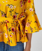 Women's Crepe Floral Print Mustard Top